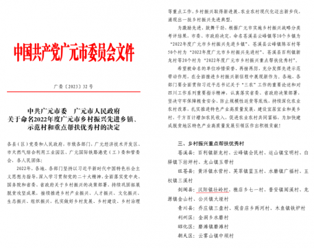 市农发集团帮扶重点村被命名为2022年度广元市乡村振兴重点帮扶优秀村